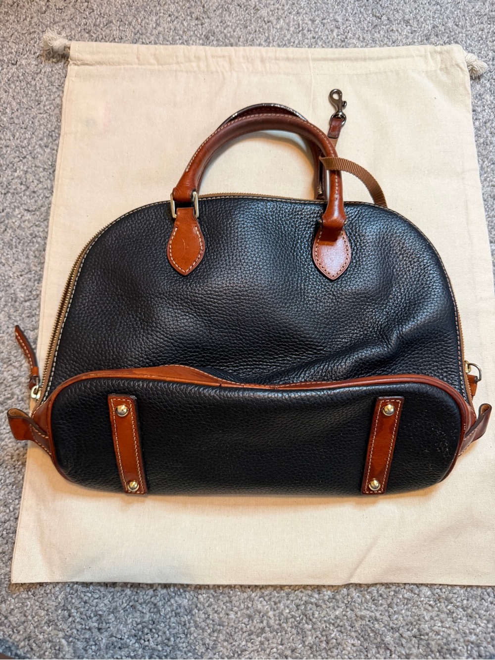 Dooney & Bourke Black and Brown Pebbled Leather Dome Satchel - Picture 2 of 16